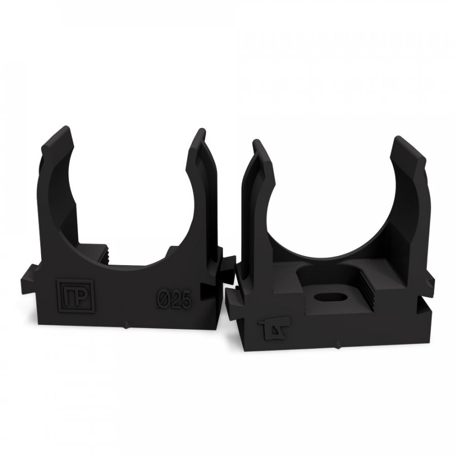 Крепеж-клипса для труб, d25, безгалоген. (HF), атмосферостойкая, черн., прямой монтаж